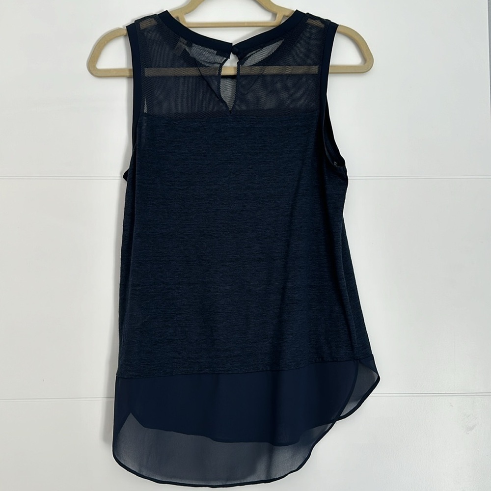 DKNY Navy Tank Top with Mesh and Sheer Detail - Picture 2 of 4